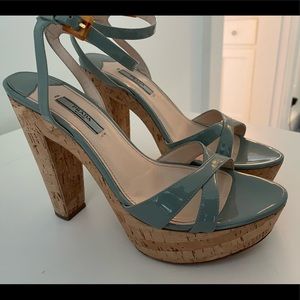 Prada Platform Heels with Green Patent Leather and Cork Heel.